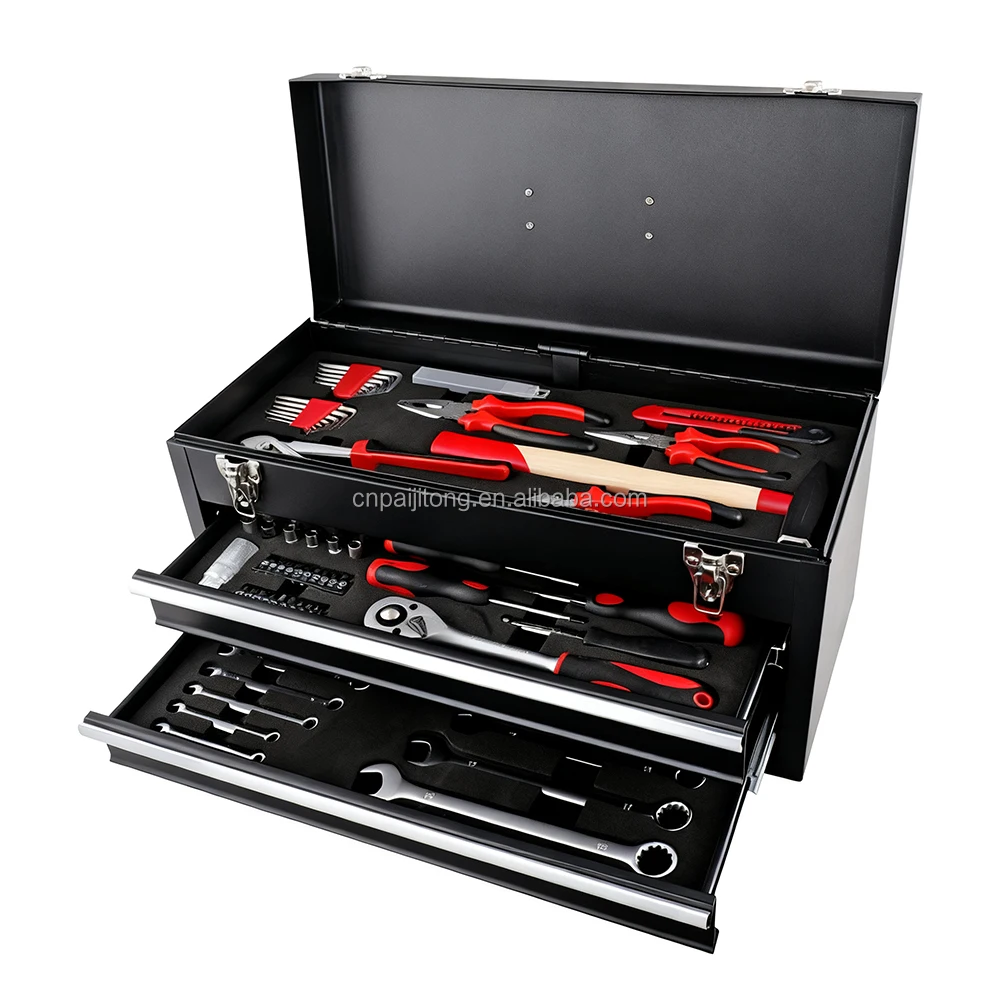 4 Drawers Heavy Duty Metal Tool Box Portable Steel Tool Chest With Metal Latch Closure & Key Lock For Workshop UseATV&UTV
