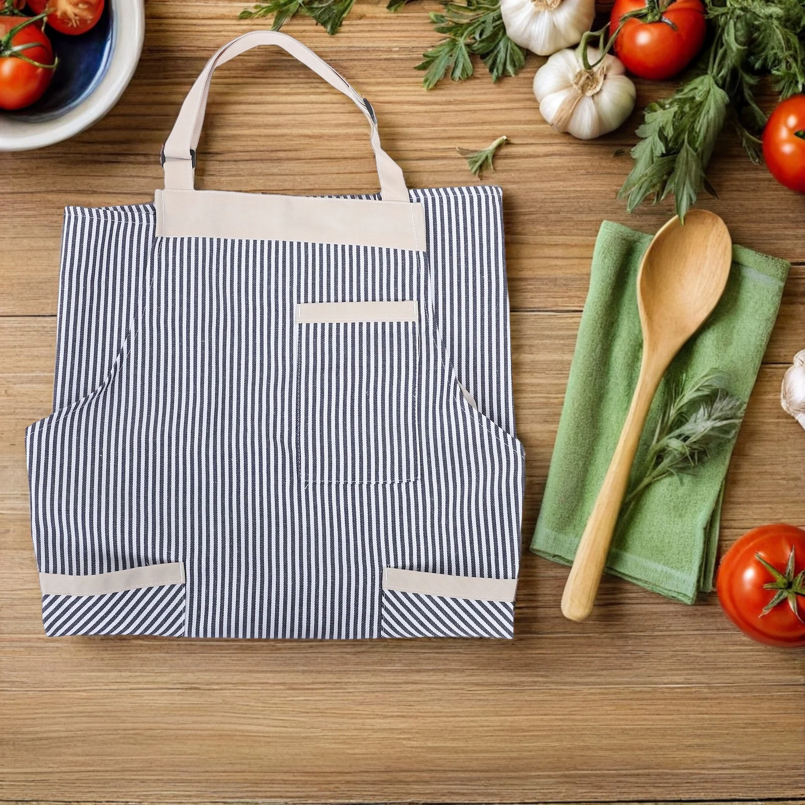 

2 Pcs Baking Apron Chef Stripe Aprons with Pockets for Men Long Cloth Adjustable Work