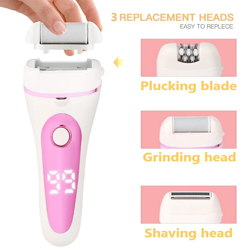 3 IN 1 Electric Epilator Electric Foot File Dead Skin Calluses Removal Pedicure Tool Multifunction Rechargeable Body Hair Remove