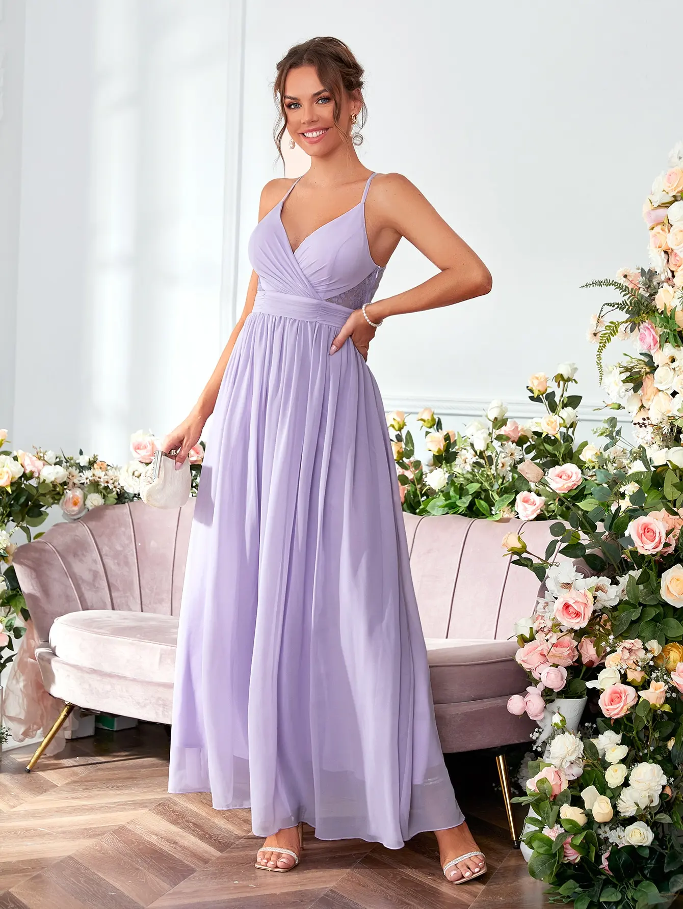 

Customize New V-neck Chiffon Pleated Elegant Drop Back Halter Evening Gown Ball Dress Party Dress Bridesmaid