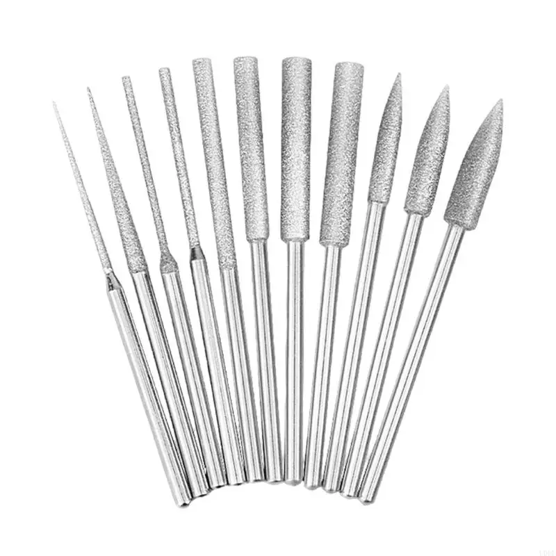 11pcs Diamonds Mounted Point Set with 1/8 Inch Shanks Diamonds Grinding Burrs Simple to Operate for Sculpturing & Polishing