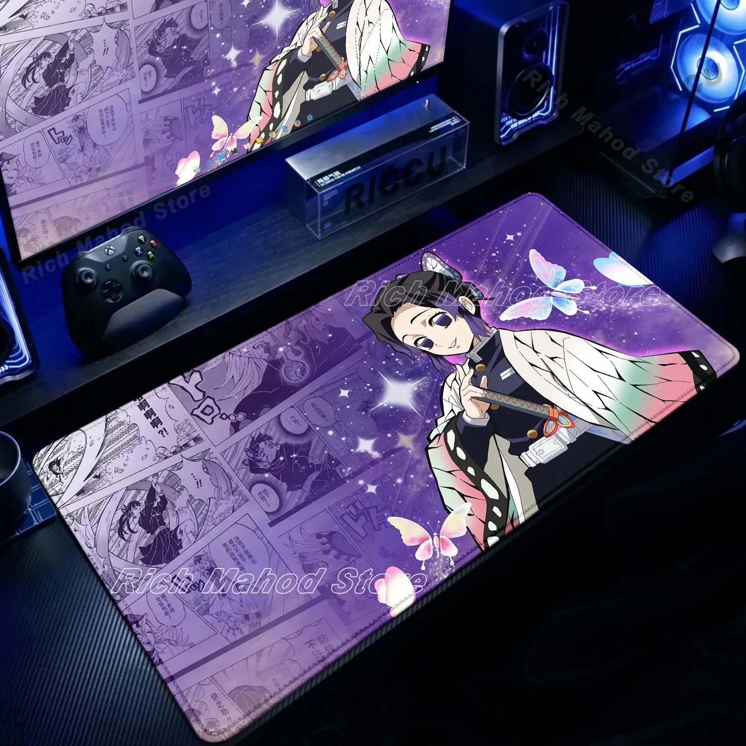 

Purple Butterfly Demon Slayer Mouse Pad Japan Anime Extended Desk Mat XXL Kawaii Kochou Shinobu Mousepad PC Laptop Keyboard Rug