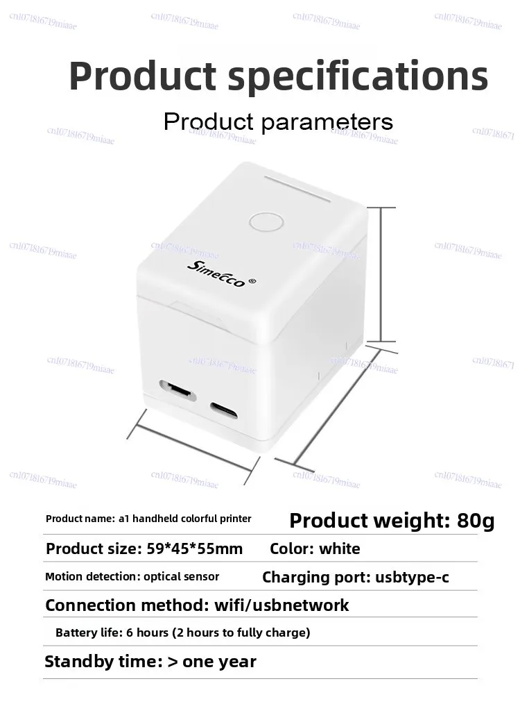 Mini petite impression à jet d'encre graphique couleur Bluetooth portable