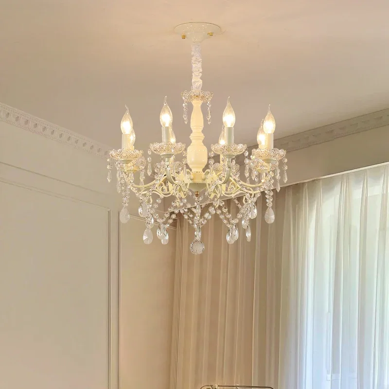 

2025 French Crystal Chandeliers Milky White Crystal Lamps Light Luxury Dining Table Princess Room Girl Bedroom Chand