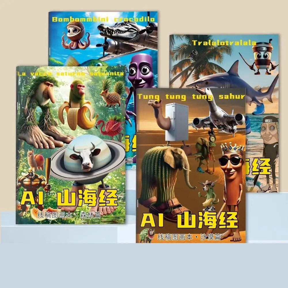 

AI Shan Hai Jing Tungtungsahur Cartoon Coloring Book Bombommbini crocodilo Tralaotralala Graffiti Copy Sketch Book Painting DIY