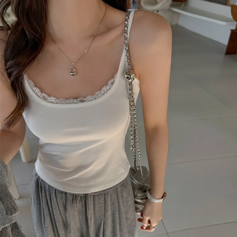 Solid Color Black and White Lace Camisole Women's Inner Layer Can Be Worn As An Outerwear Женский Жилет