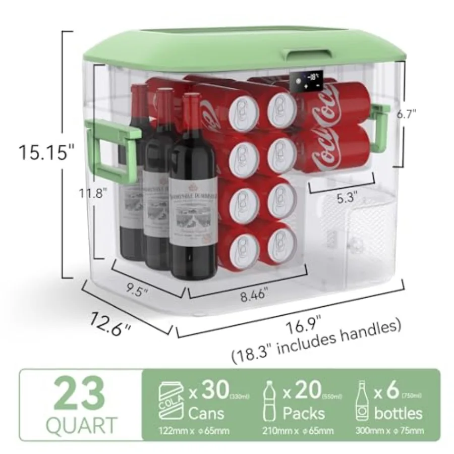 Car Fridge Portable 12V Refrigerator 23 Quart 22L Compressor Cooler for Outdoor Camping Travel Home Use -18+15 Green