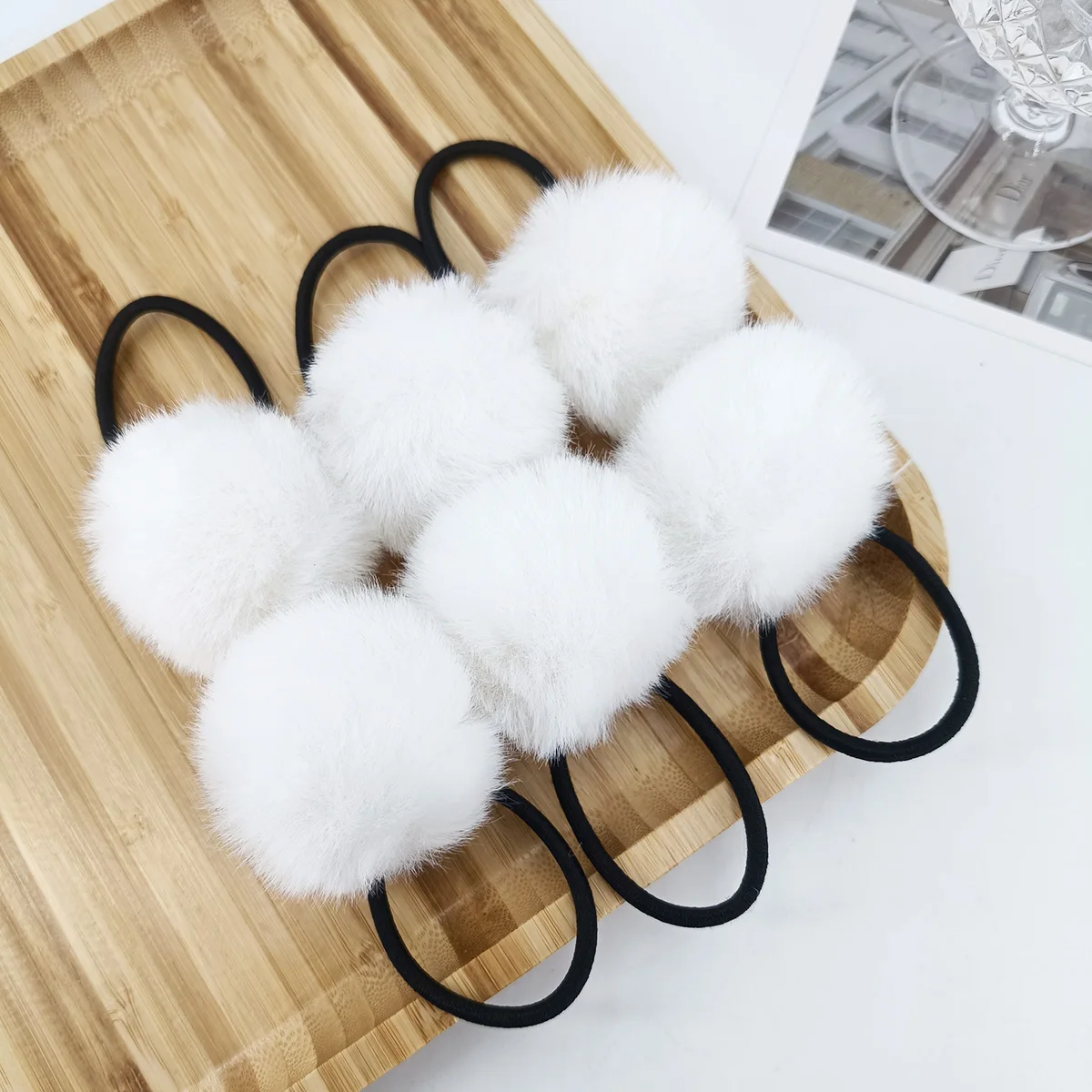 6 قطعة لون الحلوى الحلو كبير Pompom الشعر الدائري موضة بسيطة مرونة الشعر الأربطة المطاطية أفخم الشعر حبل لينة الدافئة فروي رئيس حبل #1