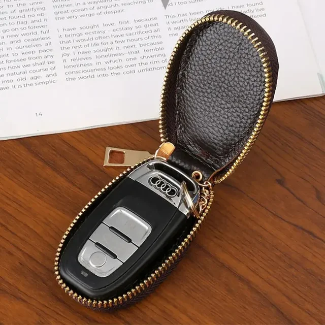 1 SZT. Skórzany Portfel na Klucze z Zamkiem Błyskawicznym, Wielofunkcyjny Mini Portmonetka na Klucze, Etui na Klucze