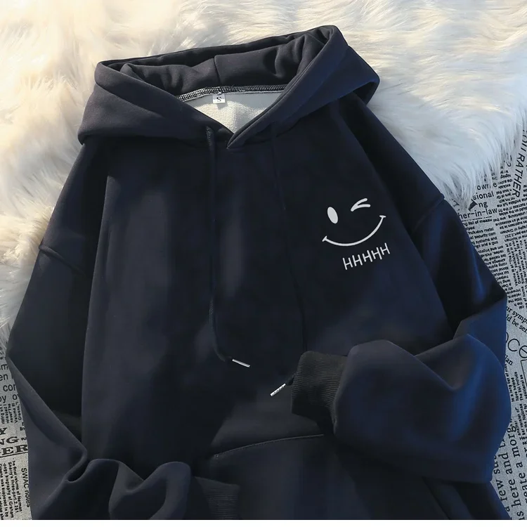 Damen-Kapuzenpullover mit lächelndem Gesicht, lustig, modisch, für Paare, amerikanisch, schweres, lockeres, verdicktes Kaschmir-Kapuzenpullover für Jungen – Detail 5
