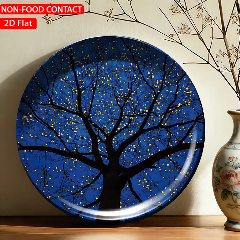 1pc Ceramic Decorative Plate, Shining Tree Branches Art Decorations, Wall Home Decor- for Decorative Purposes Only, NON-FOOD