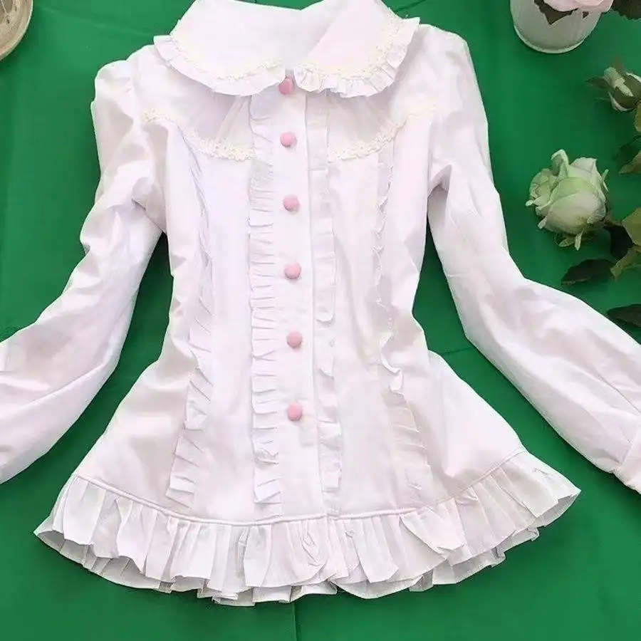 Sweet Cute Girls Short Sleeve Tops Japanese Style Sweet Blouse 2025 Summer Lolita Kawaii Slimming Lace Off-Shoulder Shirt view 6