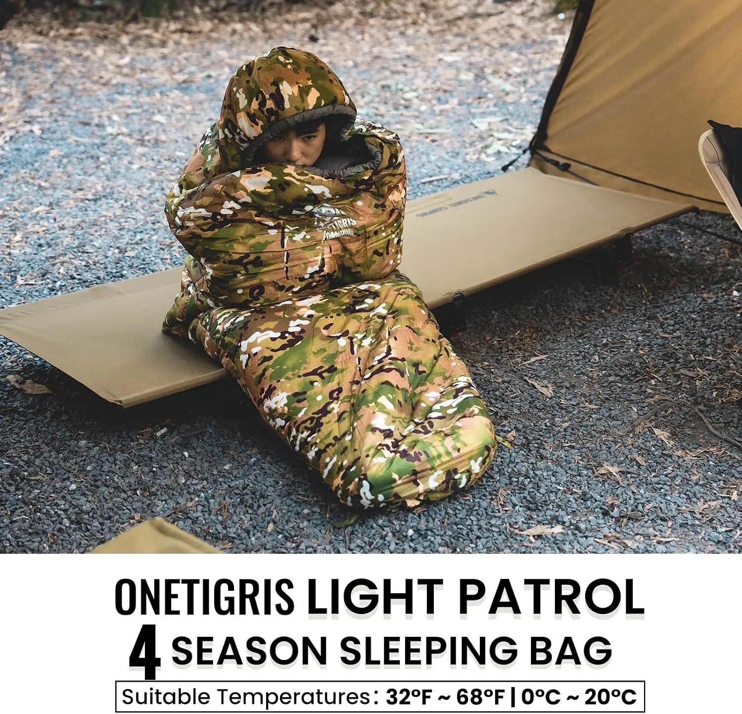 Light Patrol 4 Season Mummy Sleeping Bag, 32°F Cold Weather Camping Bags for Camping Hiking Backpacking, Survival Gear