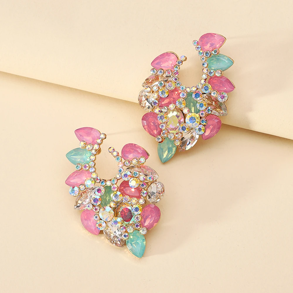 Elegant Cute Charm Shiny Colorful Glass Decor Wedding Party Jewelry Luxury Quality Ear Accessories Stud Earrings For Women Gift