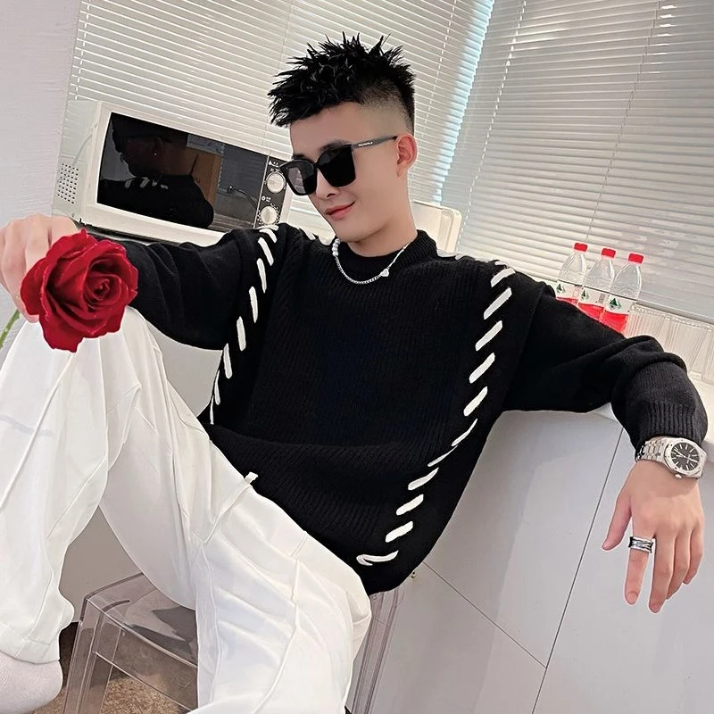 

Мужской новый ленивый вязаный свитер 2025 года, с высоким воротником и длинным рукавом, внутренняя одежда, осень-зима, дизайнерский простой шикарный модный стиль Ins