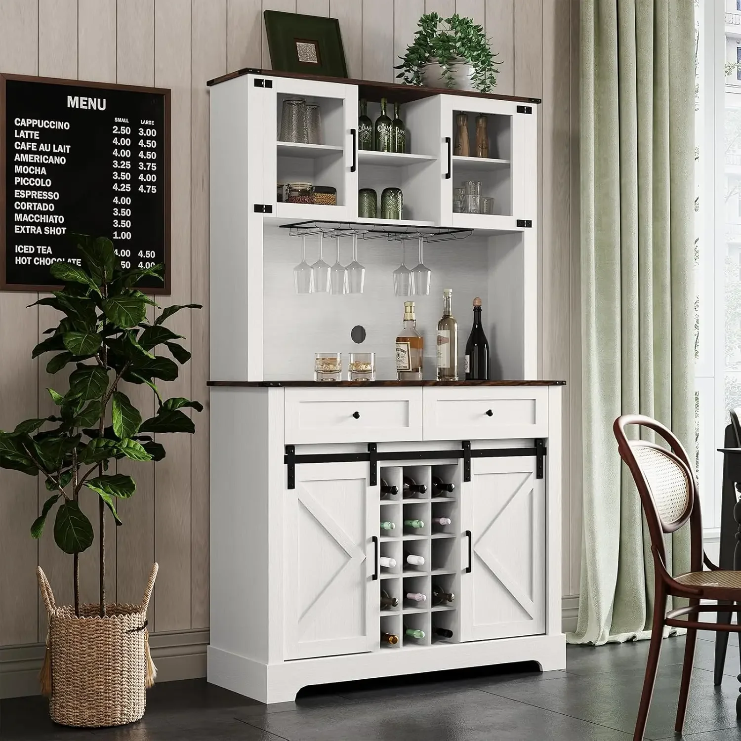 Artpower Wine Bar Cabinet With Sliding Barn Door, 72