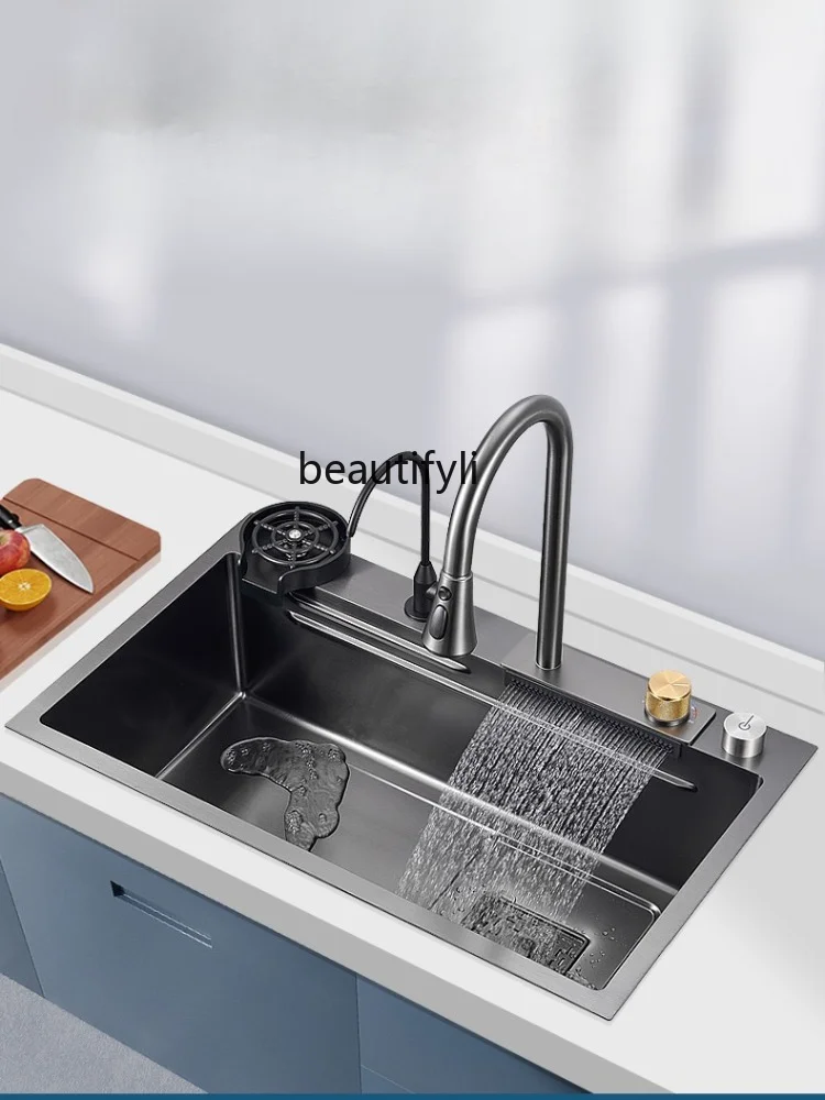 yj Nano Flying Rain Sink 304 Handmade Stainless Steel Basin Large Single Sink Kitchen Sink Washing Basin