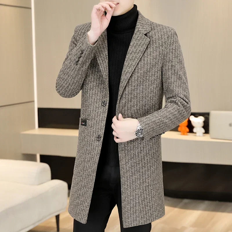 

2023Fine men high-end winter business style handsome trend party new fashion casual medium long woolen coat coat