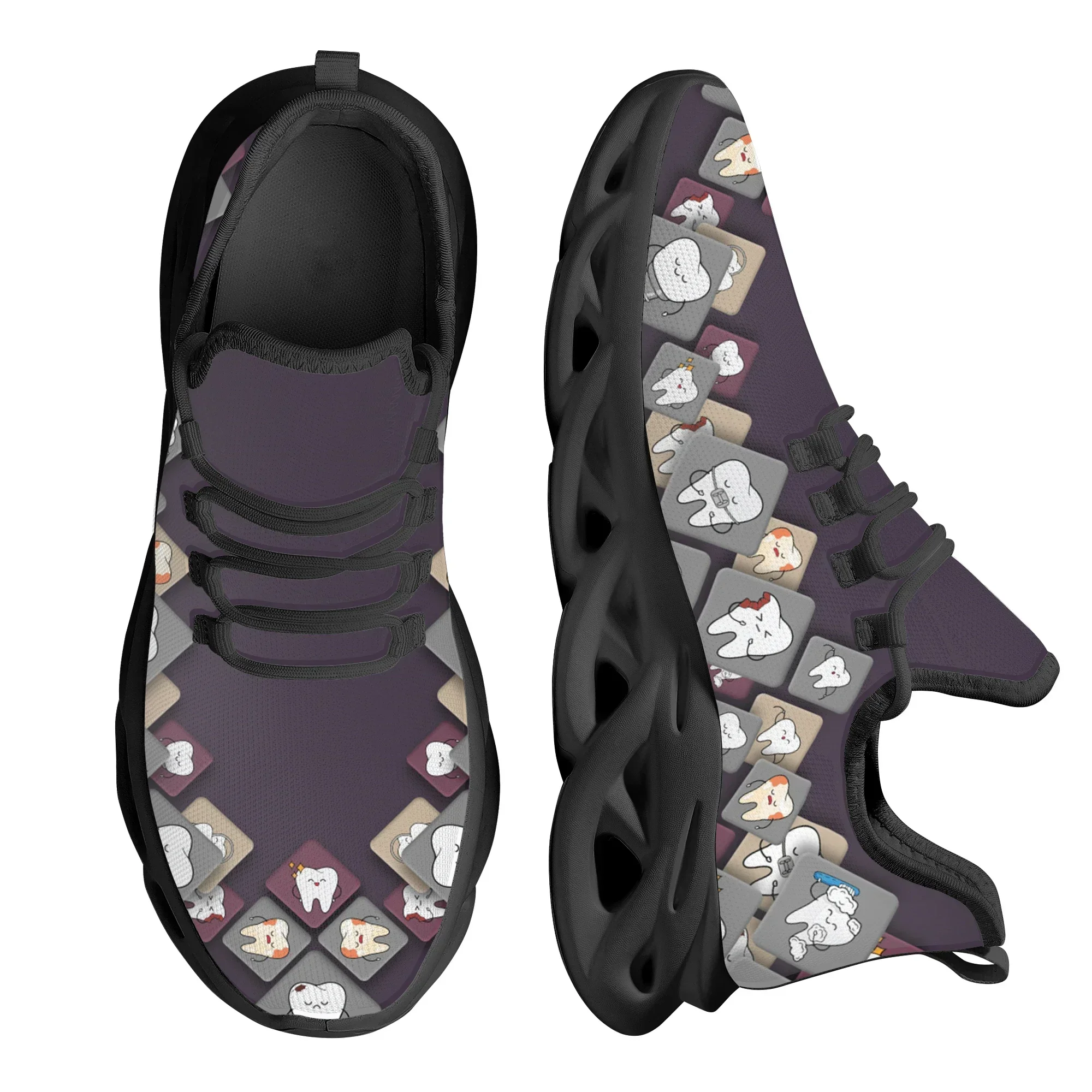 

Women Flats Cartoon Lattice Tooth Pattern Casual Shoes Breathable Mesh Female Sneakers Zapatos Mujer 2022