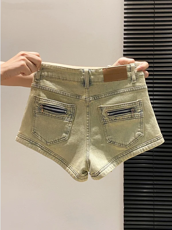 

Slim Fit Straight Leg Denim Shorts Women's Fashionable Retro Hong Kong Style Hot Pants Summer New Arrival Sexy Lady Jeans