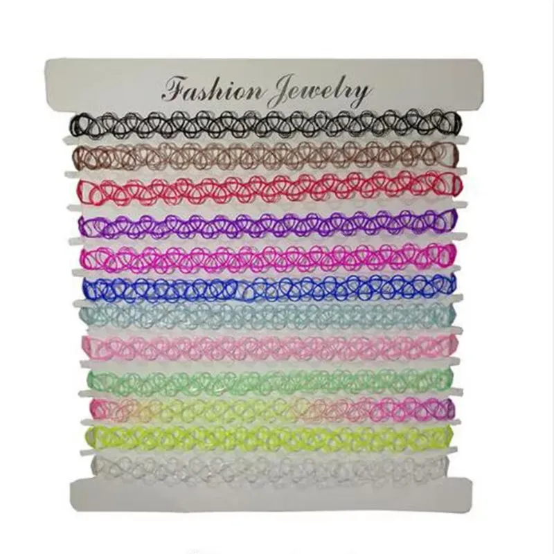 Collier de tatouage ras du cou pour filles, colliers gothiques pour femmes, bijoux Punk creux élastiques 12 pièces/ensemble