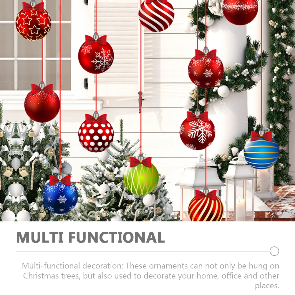 

24 Sheets Christmas Decoration Balls PVC Holiday Ornaments Tree Hanging Party Supplies Red Ribbon 60m PET Material