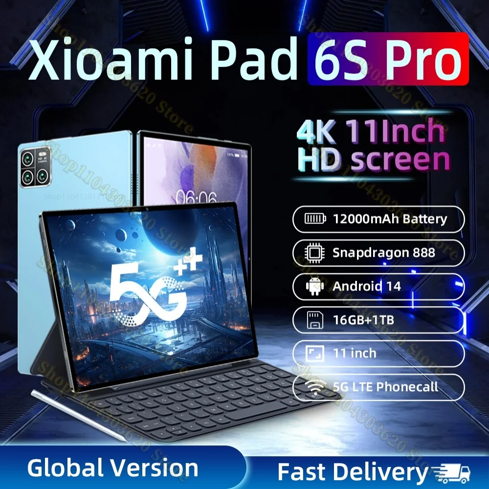 

2024 Global Version Original Pad 6S Pro Tablet PC Android 14 Snapdragon 888 Call Phone Tablets GPS 5G WiFi Dual SIM HD 4K Tab