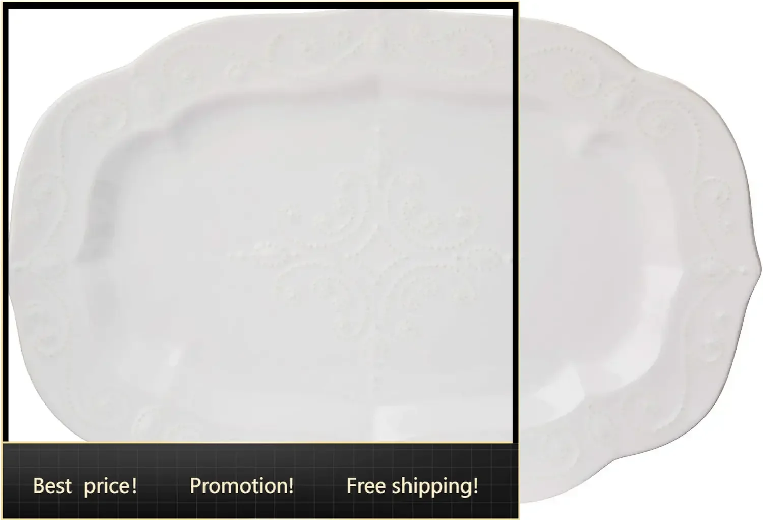 French Perle White Large Stoneware Serving Platter | Dishwasher safe, microwave safe | for meat or vegetables | entertaining