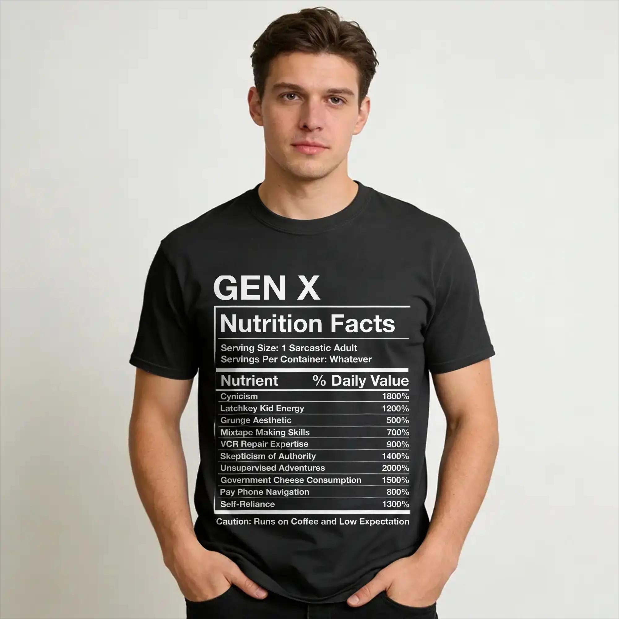 Gen X Nutrition Facts - Funny Generation Meme  Tee Shirt for Men Women Graphic Printed T Shirts  Cotton Clothing
