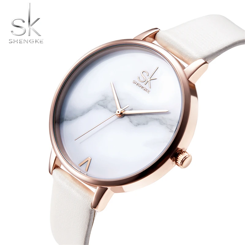 Shengke SK Top Watches Women Brand Leather Quartz Wristwatches Luxury Design Clock for Ladies Charm Flowers Dial Montre Femme