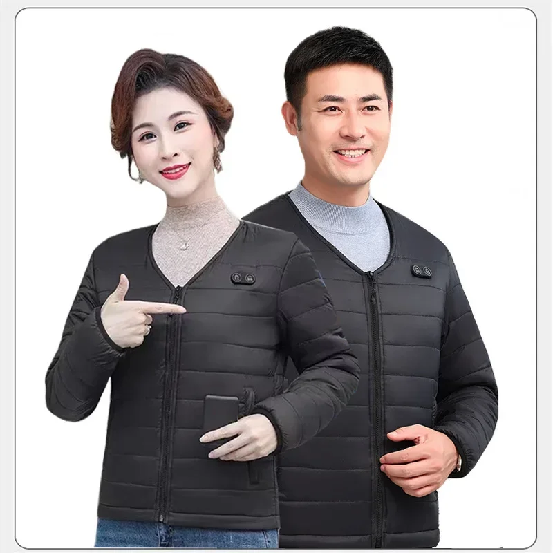 Intelligent Heating Cotton Clothing With Constant Temperature Winter V-Neck Electric Heated Long Coat For Men And Women