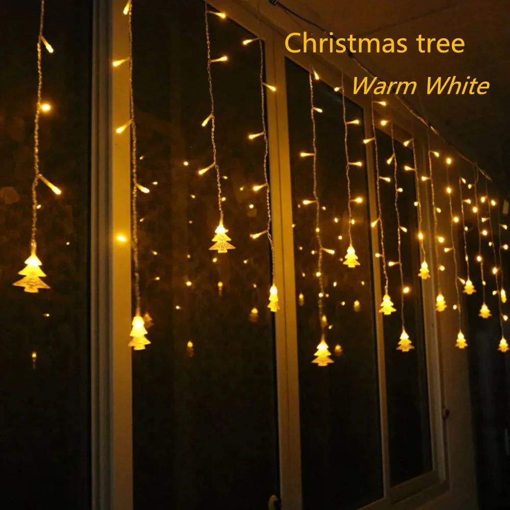 Outdoor Decorative Lamp String AC 220V Window Xmas The Eaves Railing Christmas Tree Pendant Decor LED Lamp String Belt Tail Plug