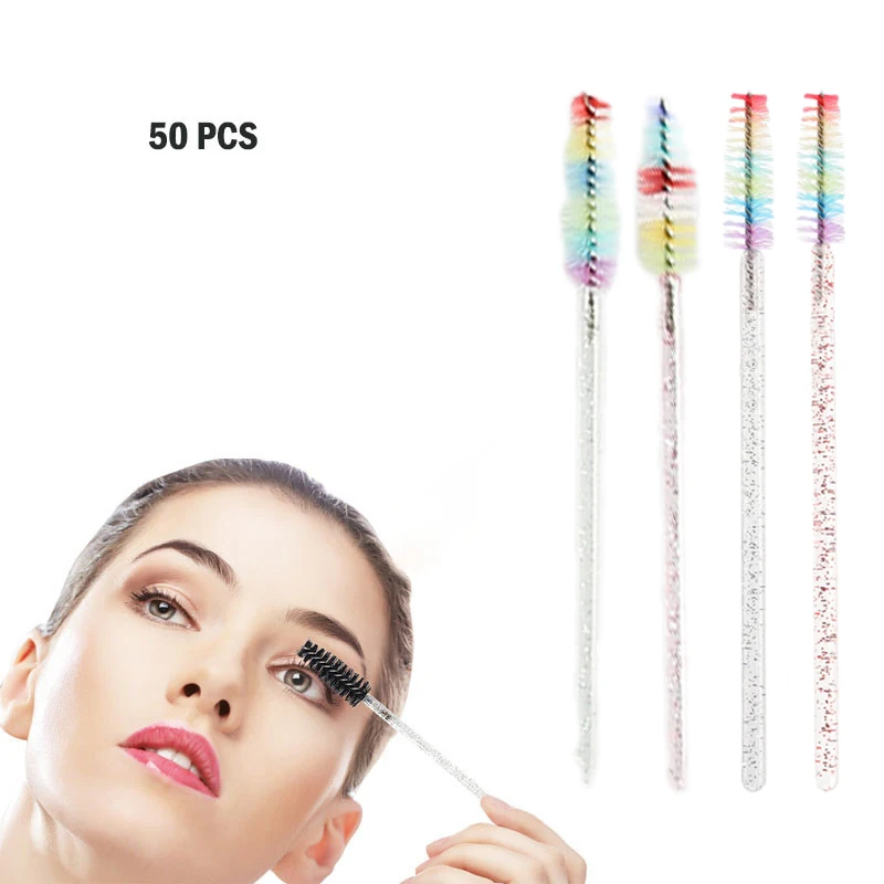 Wegwerp Kleurrijke Kristallen Wimpers Borstel Kam 50 Stuks Wimpers Extension Mascara Wands Make-up Professionele Make-up Beauty Tool