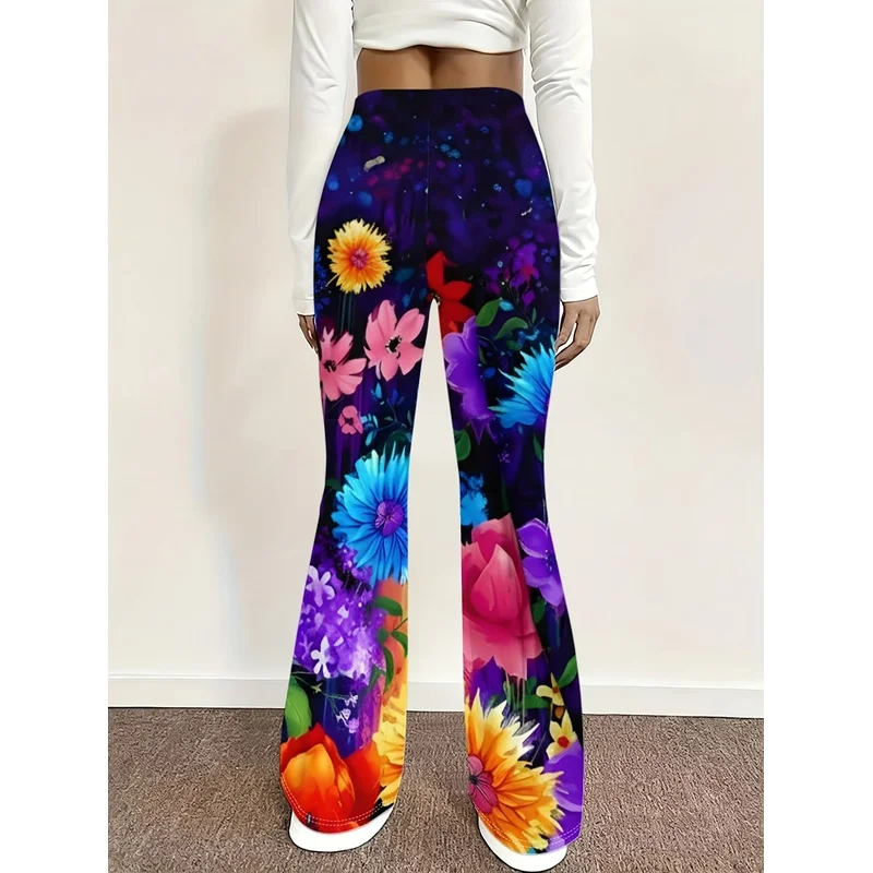 Floral-patterned printed flared pants, suitable for daily casual wear of teenagers aged 7 to 16.