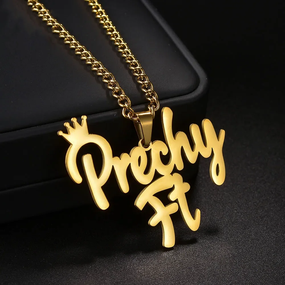 Diamon New Personalized Custom Name Necklace Stainless Steel Jewelry 2 Names Crown Side Chain Pendant for Women Jewelry Gift