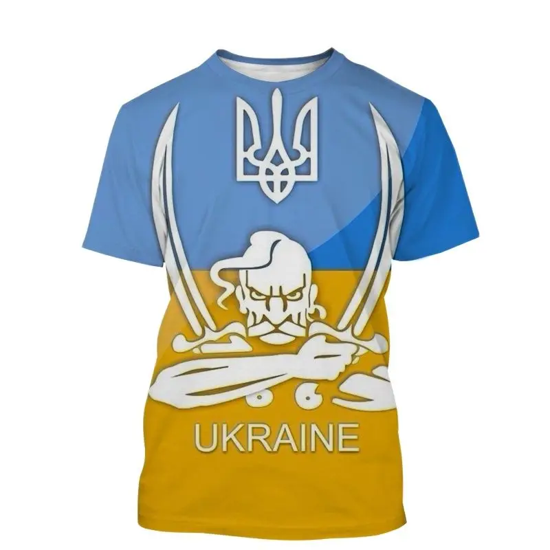 T-shirt imprimé emblème national de l\'Ukraine pour hommes, col rond, manches courtes, pull décontracté, streetwear à la mode, vêtements d\'été, 2024