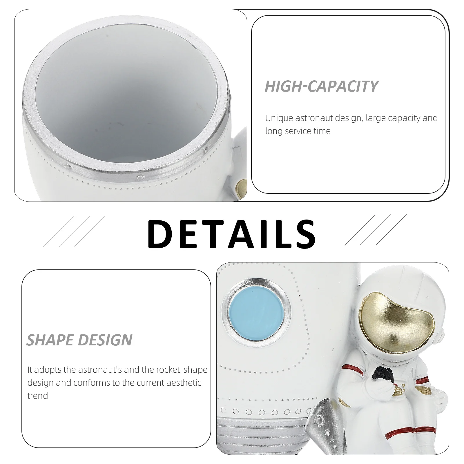 Resin Rocket-Shaped Astronaut Pen Holder Creative Desktop Storage Organizer Stationery Decoration Resin Pen Holder