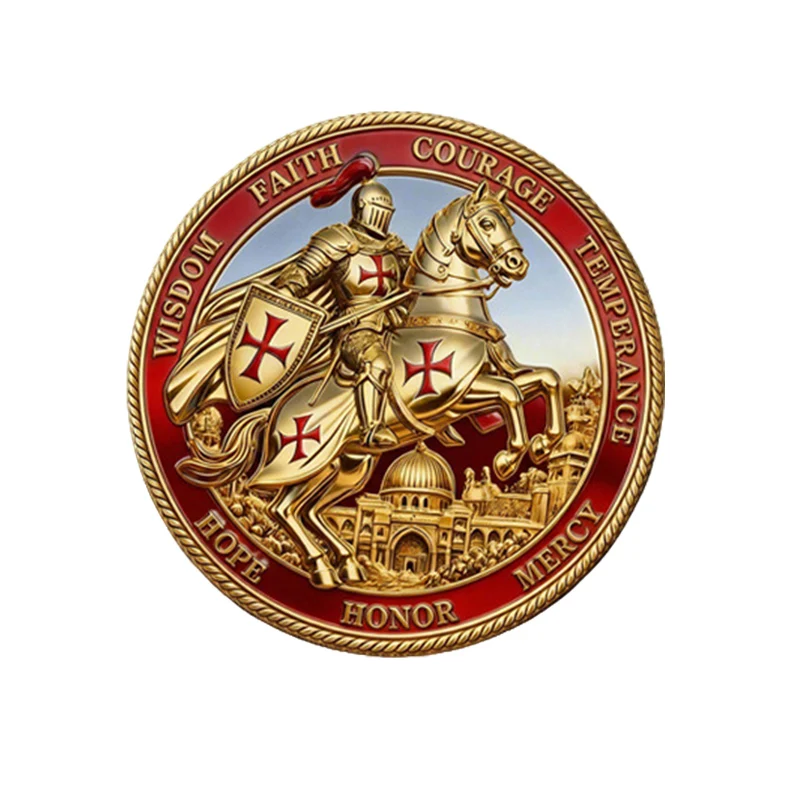 1PC Knight Gold Plated Encrusted Collectible Commemorative Coin Warrior of The King Metal Medal Challenge Coins Crafts Ornament view 4