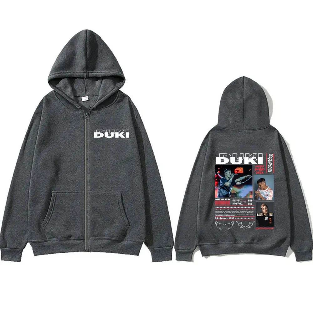 Hot Sale Rapper Duki Graphic Print Zipper Hoodie Men Women Hip Hop Oversized Zip Up Jacket Male Fashion Vintage Sweatshirt Coat