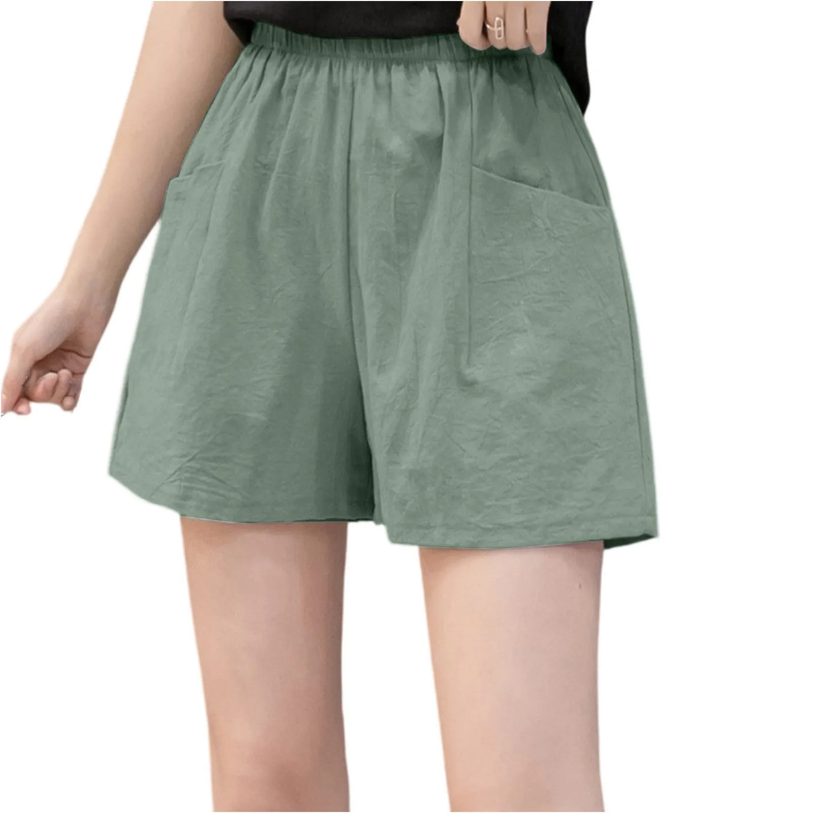 Girls' Summer Cotton Linen Shorts Casual Solid Pockets Basic Shorts Elastic Waist Loose Shorts Soft Cool Kid Outwear Shorts