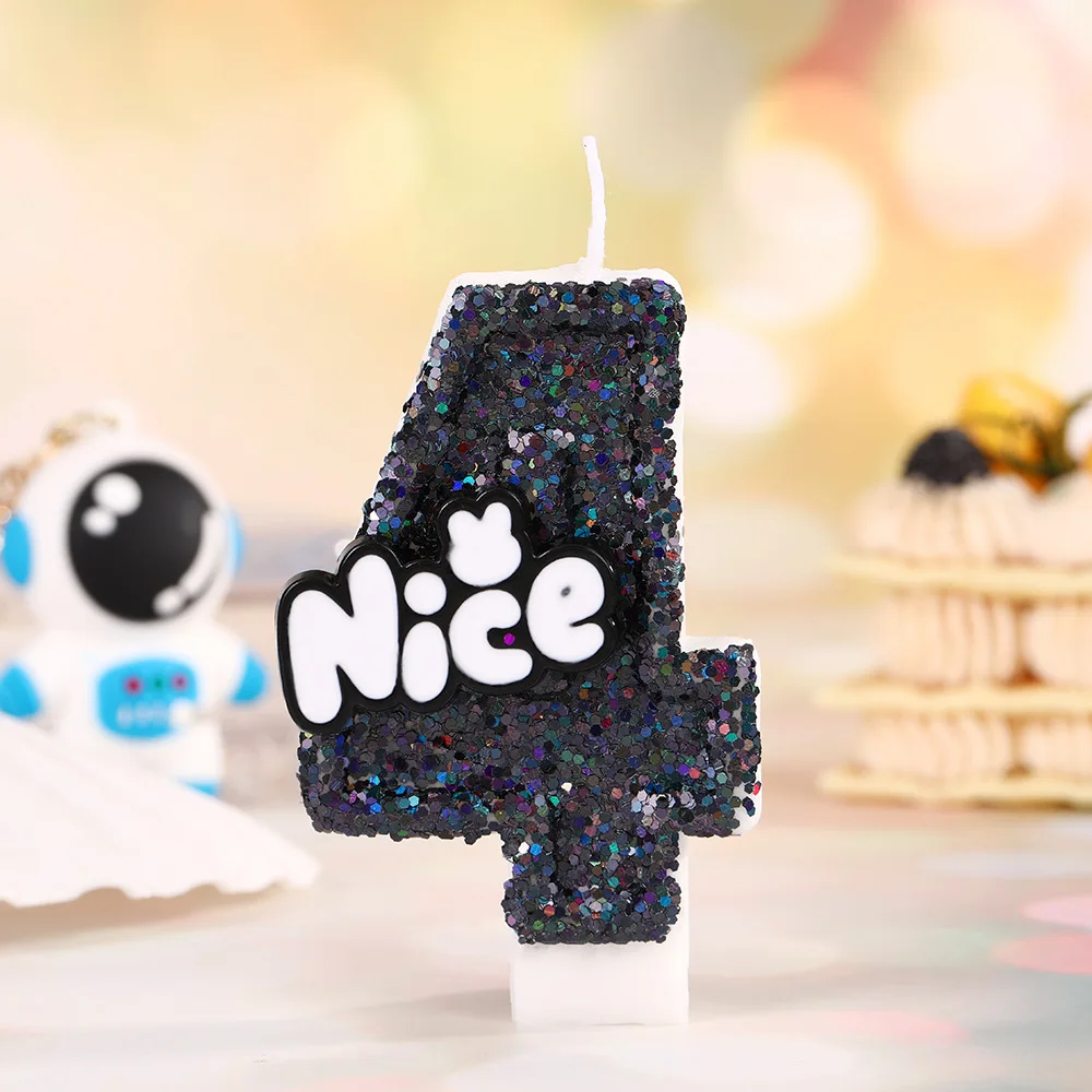 شموع أرقام عيد الميلاد السوداء. غير الصالحة للأكل اليدوية حفلة عيد ميلاد كعكة الديكور الحلوى المساعدة #5