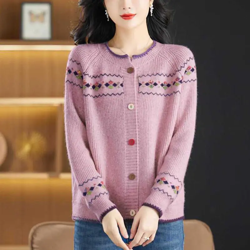 

Осень-зима, новый стильный вязаный кардиган для мам, свободный крой, шикарный свитер, шерстяной свитер с круглым вырезом.