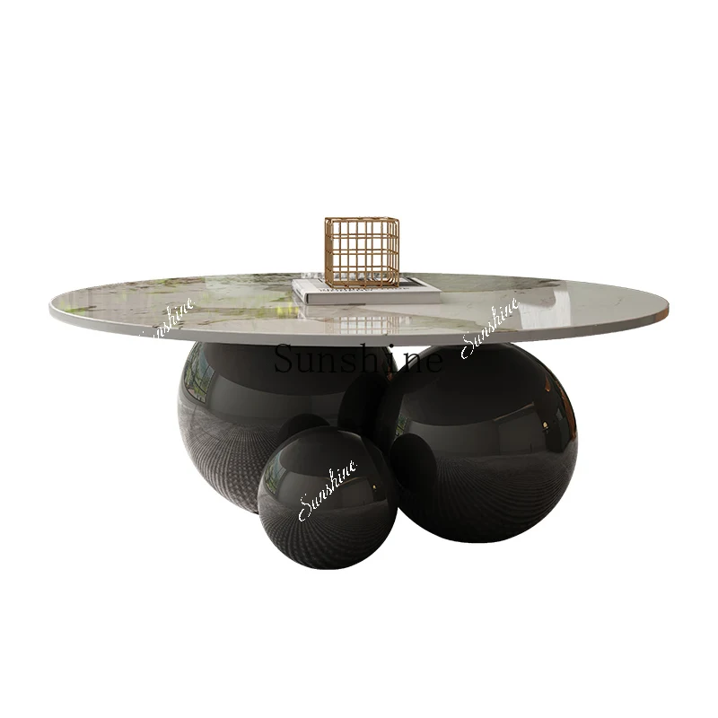 Creative stainless steel senior rock slab tea table simple sofa edge   FT