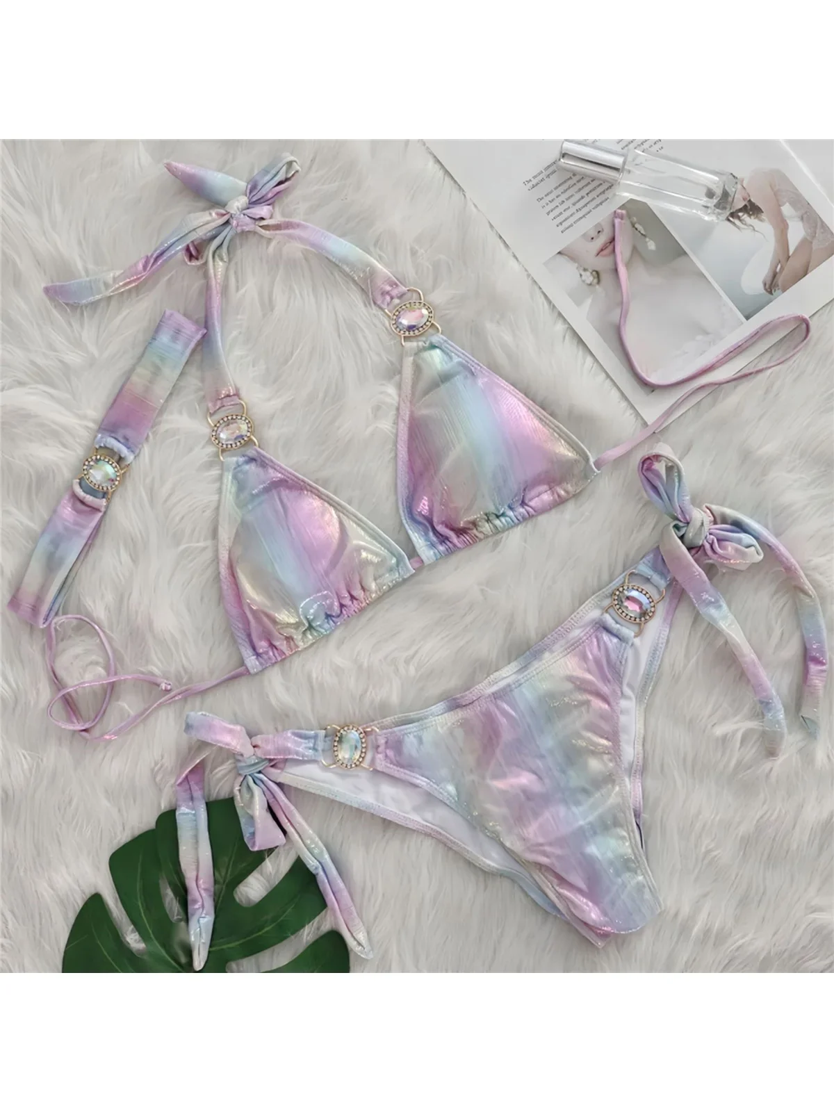 With Headband Halter Scrunch Butt Bikini Female Swimsuit Women Swimwear Three-pieces Bikini set Bather Bathing Suit Swim K6188