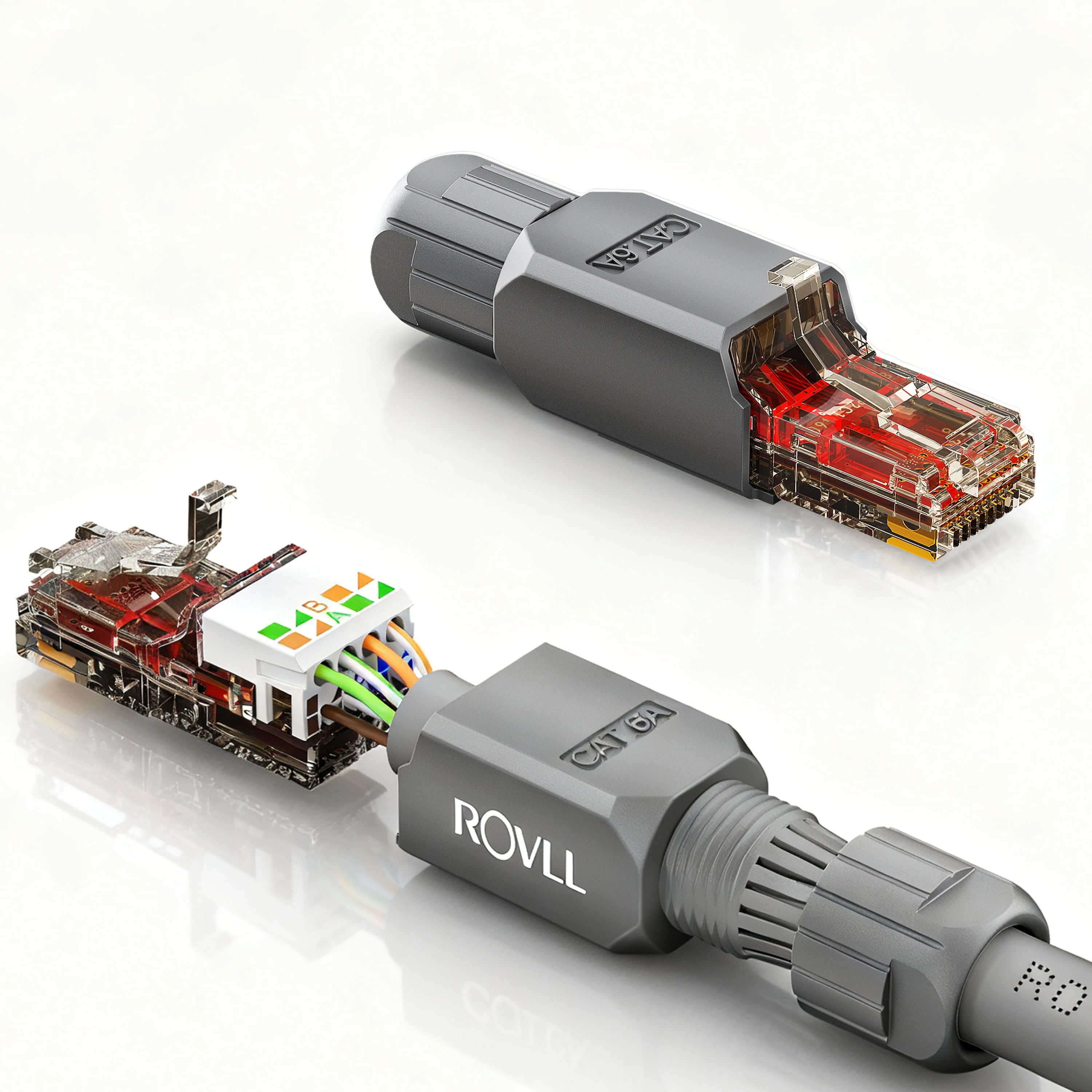 ROVLL Gereedschapsvrije RJ45-connector Cat6 UTP 1000Mbps LAN Ethernet-stekker Eenvoudige beëindiging Modulaire stekker Geen krimpnetwerkkabel 1PCS