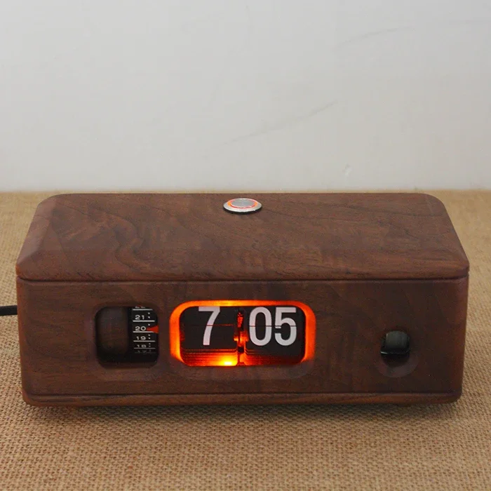 Black walnut solid wood mechanical page turning alarm clock, retro DIY creative clock