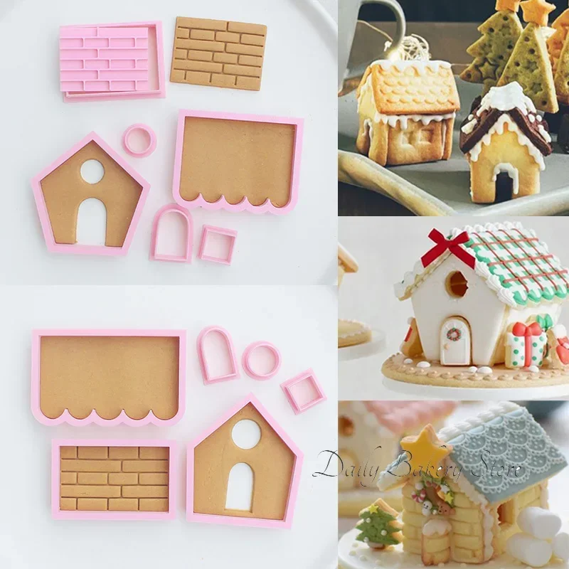 3D Cartoon Christmas Gingerbread House Cookie Mold Handmade Cabin DIY Assembly Baking Biscuit Cutter Fondant Cake Decor Tools