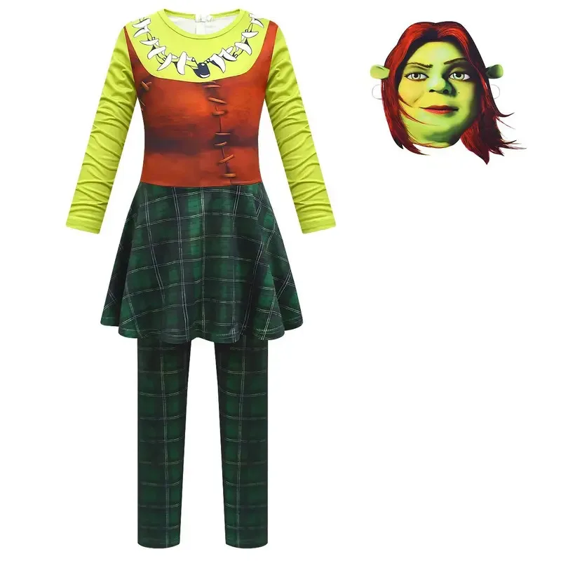 zz04zz12Set tuta cosplay per bambini Costume da strada per feste di Halloween e Natale Principessa Fiona Shreks