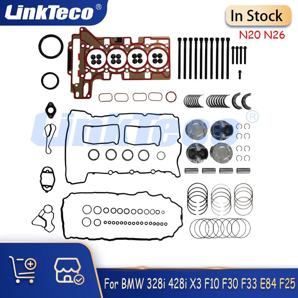 Juego de Juntas de Culata para Reconstrucción de Motor, Cojinetes de Pistón Principal y de Biela, Compatible con BMW Z4 X1 X3 328i 428i 320i 228i 2.0L L4, Motor 2.0 L N20 N26 GAS