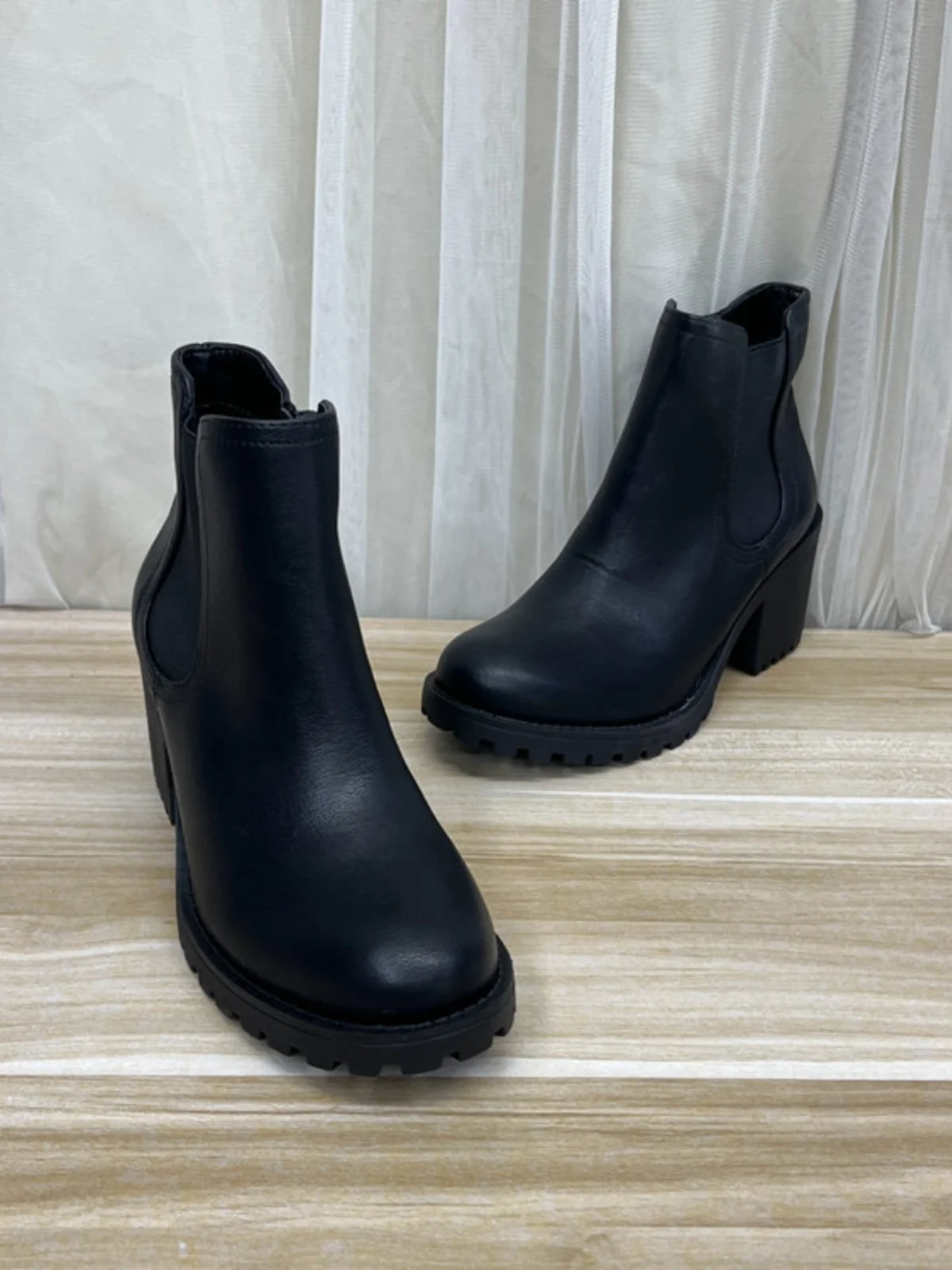 

Women's round Toe Pure Color Chunky Heel ort Boots Faion Side Zipper Ankle Boots Faionable Waterproof Platform Boots